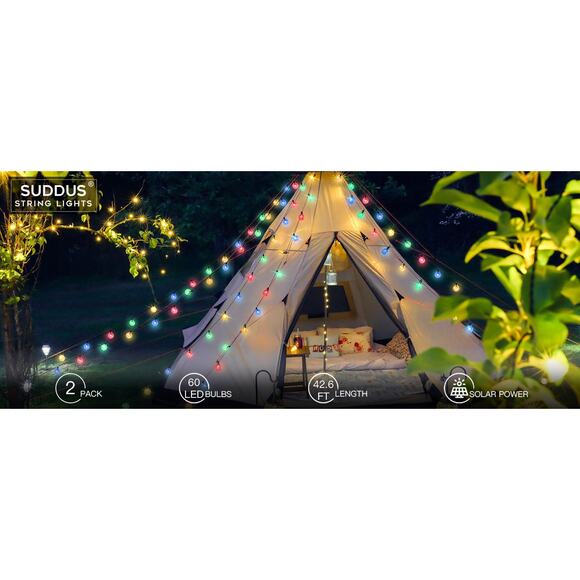 Suddus Solar String Lights 2 Pack 60 LED Multicolor Waterproof Outdoor Patio - Picture 9 of 12